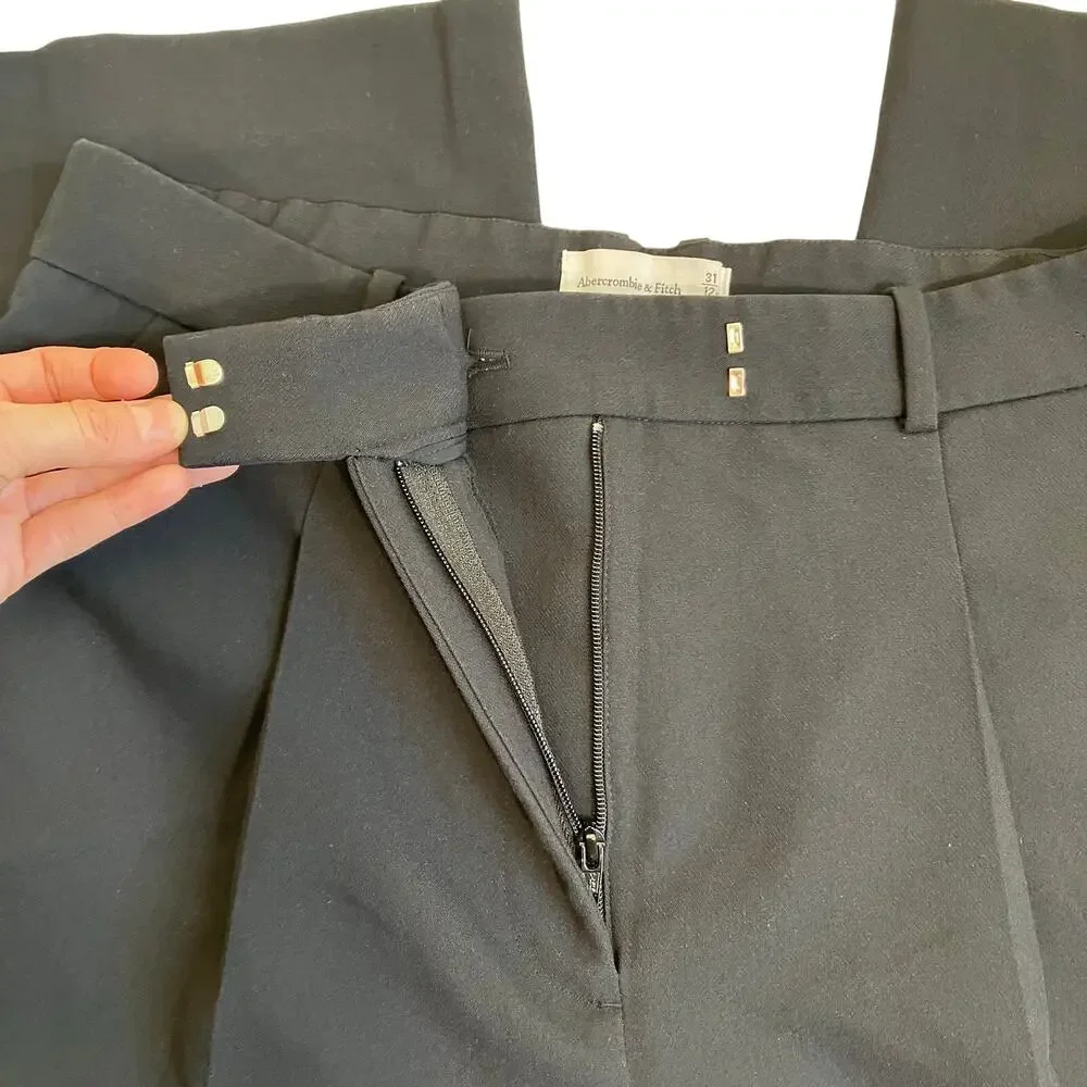 Abercrombie & Fitch Sz 31/12 Short Black Pleated Wide Leg Trouser Pants Classic